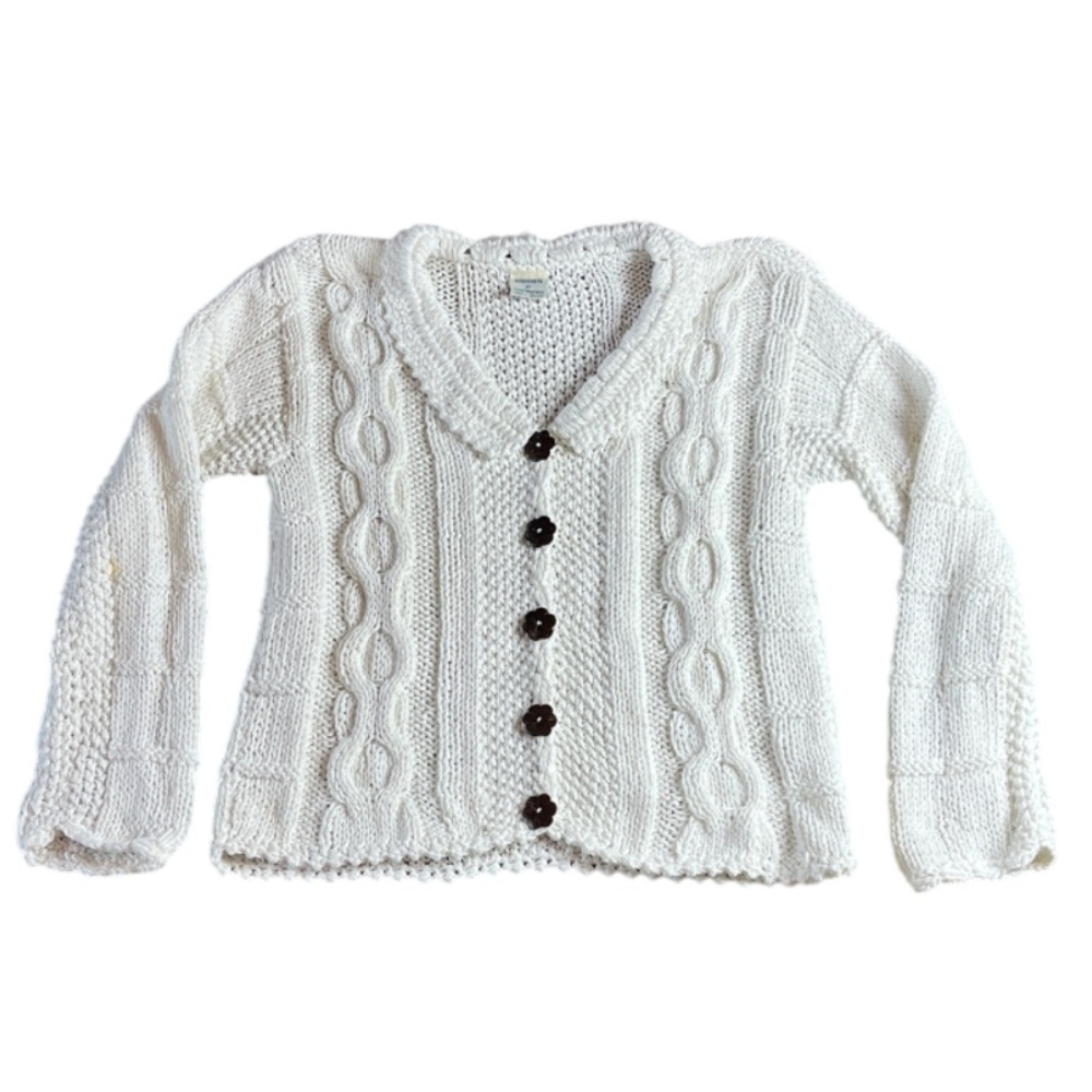 HANDKNITS BY EASTWINDS
Vintage 100% Cotton Cable Knit Flower Button Cardigan S - Picture 5 of 11